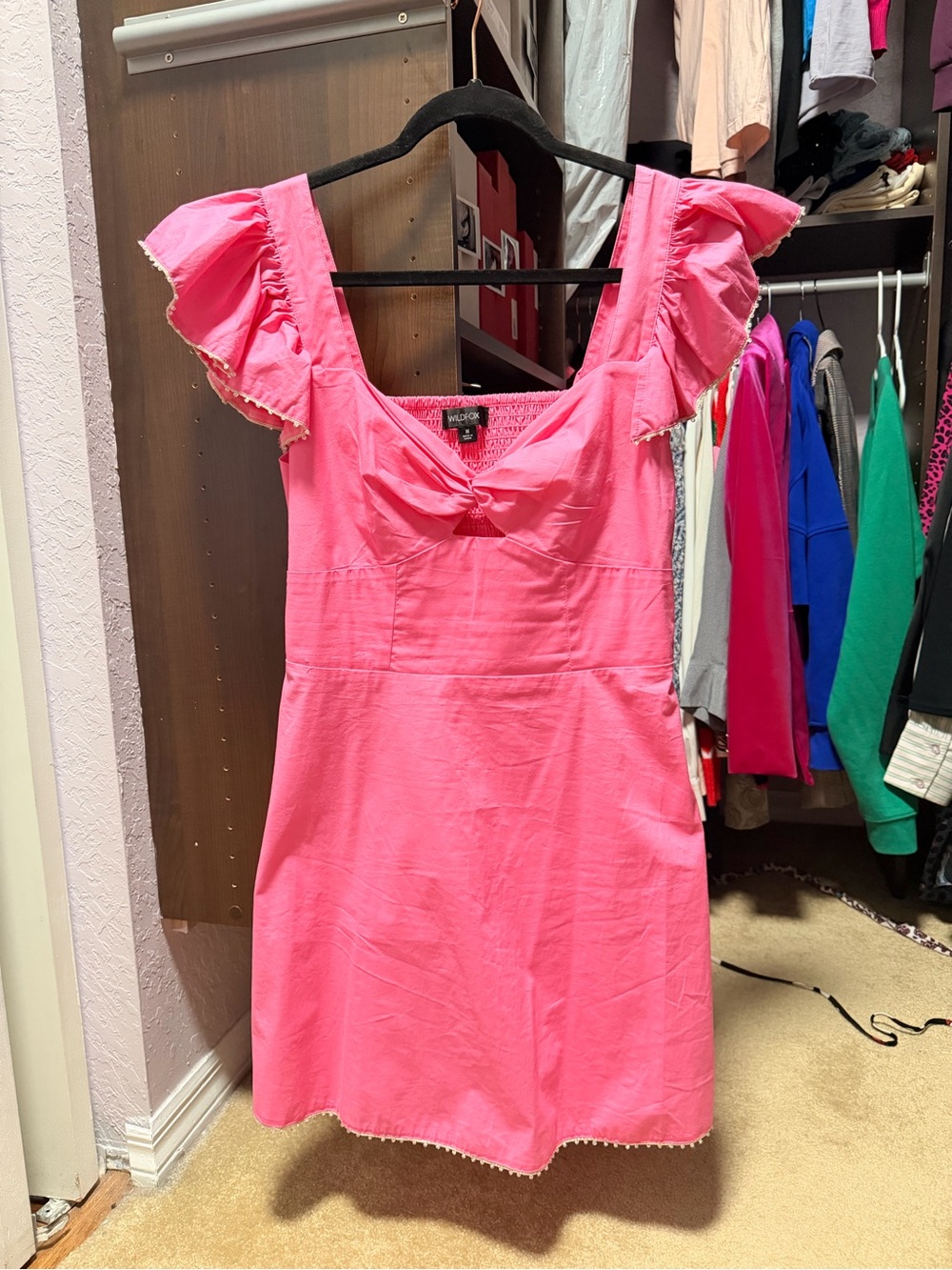 Wildfox Hot Pink Ruffle Sleeve Mini Dress